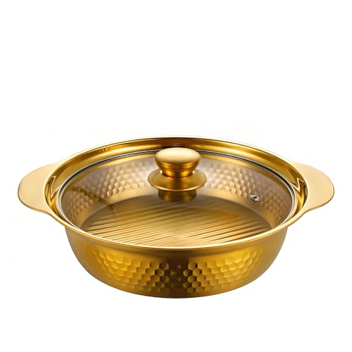 Pentola da cucina in ceramica, piccola pentola in rame in acciaio inox con coperchio in vetro, padella per paella, 4 misure, vassoio per alimenti