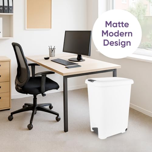 Superio 48L Slim Step & Push Trash Can with Wheels - Dual Opening, Space-Saving Design (17.52\"x13.07\"x22.24\") - White