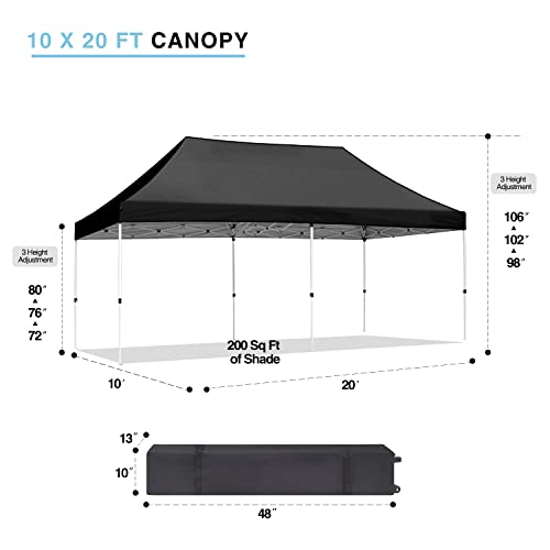Cajecus 10' X 20' Pop Up Canopy, Durable Easy Beach Canopy Tent, Waterproof Outdoor Canopy With 3 Adjustable Height, Roller Bag, 6 Sand Bags, 4 Ropes And 8 Stakes(Black) #TOP1