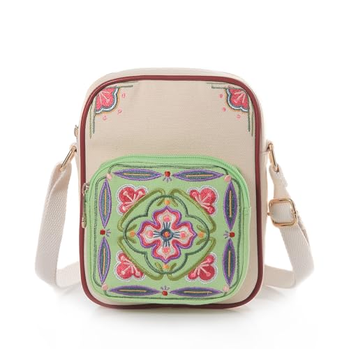 Jursccu Canvas Embroidery Cross Body Bag for Woman Phone Purse - Lightweight & Stylish Small Shoulder Bag for Everyday Use