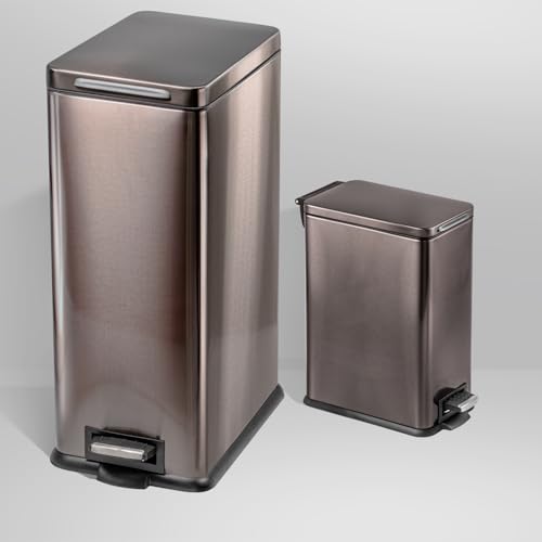 Set 2 Canecas de Basura Rectangulares Acero Negro 12 y 3 Gal