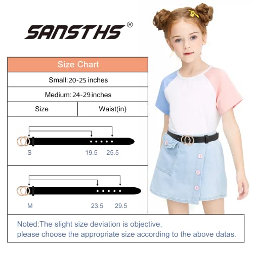 Sansths 2 Pack Kids Leather Belts, Faux Leather Jeans Belt For Girls With Double O-Ring Buckle For Teen (Black & Brown, S) #TOP4