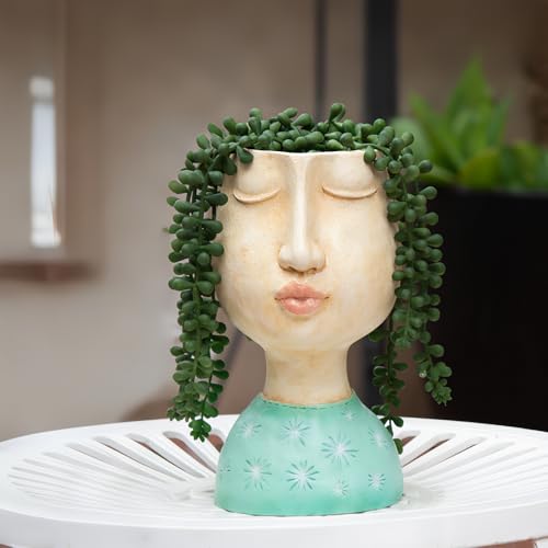 Dilicoming Frauenkopf Pflanztopf Türkis 8-Zoll