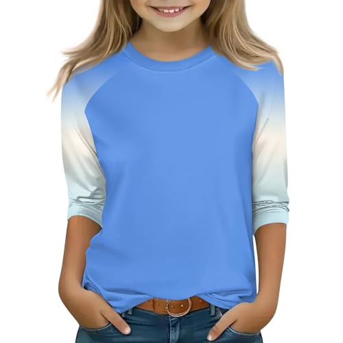 5T Girls Clothes Summer 3/4 Length Sleeve Scoop Neck Tie Dye Blouses Flowy Elbow Sleeve Tops Summer Curved Hem Kids Clothes