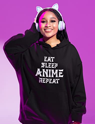 TeeStars - Eat Sleep Anime Repeat Women Hoodie Small Black