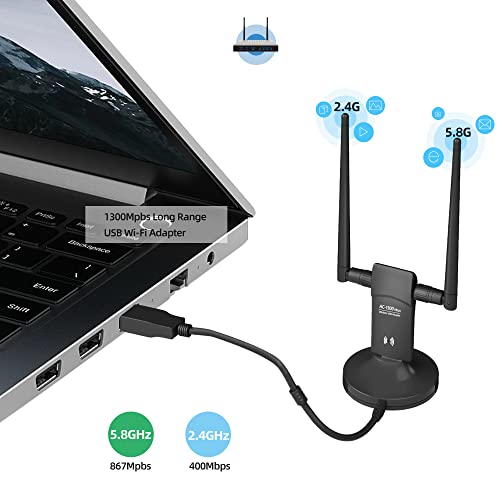 L-Link 1300Mbps Long Range Usb Wifi Adapter For Pc: Desktop Laptop Of Windows 11/10/8.1/8/7, Usb Wireless Adapter Dual Band 2.4Ghz 400Mbps + 5.8Ghz 867Mbps, 2X 5Dbi High Gain Antennas, Usb 3.0 Cradle #TOP4