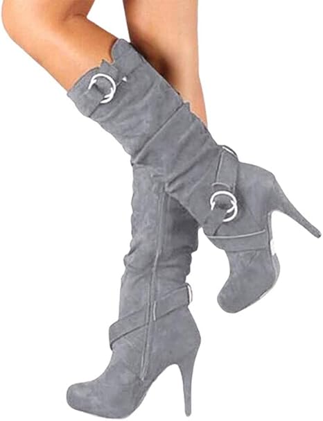 Amazon.com: Botas altas de tacón alto de estilete Botas de estiramiento de  hebilla de cremallera lateral de cuero plisado botas largas plataforma botas  de montar : Belleza y Cuidado Personal