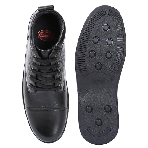 Image of Zoom Shoes A1161 Men's Genuine Leather High Ankle Boots | Stylish Lace-Up Design | Cushioned Insole for Comfort | Durable & Trendy for Everyday Wear