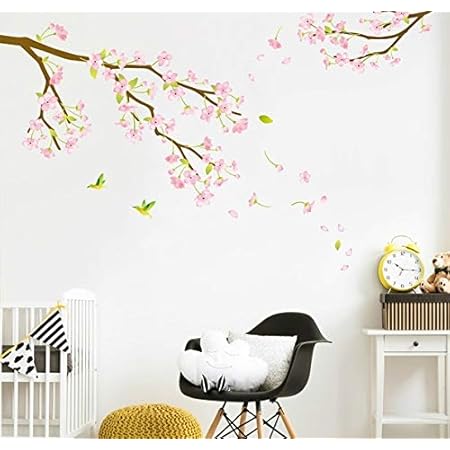 Amazon ウォールステッカー 花 木 植物 桜 さくら サクラ 壁シール 春 おしゃれ トイレ 壁紙 北欧 キッチン カフェ 和室 葉 窓 ガラス 花びら 玄関 和柄 ピンク 山 風景 景色 枝 リビング 洗面所 癒し 清楚 清潔
