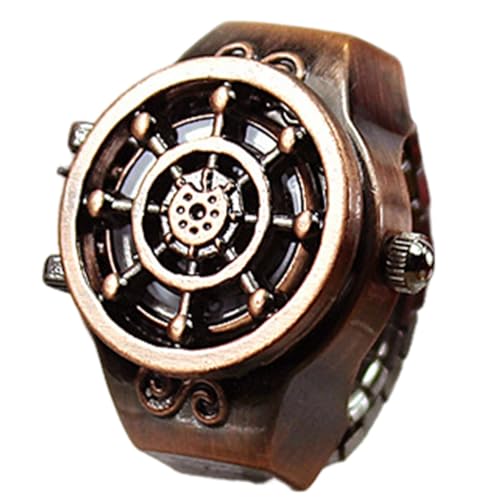 Xinhuju Anillo de reloj animado vintage – Anillo de reloj retro hecho a mano para mujer, elegante anillo de reloj para fiestas, citas, vacaciones, celebraciones o uso diario, Rudder Red Ancient, Siehe