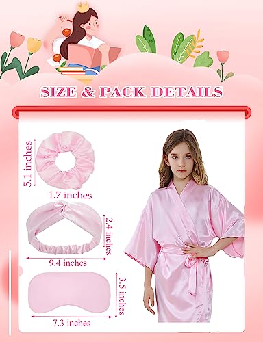 Kids Girls Silky Satin Robe Sets for Birthday Flower Girl Spa Party Wedding with Eyemask Hairband Hair Ring2