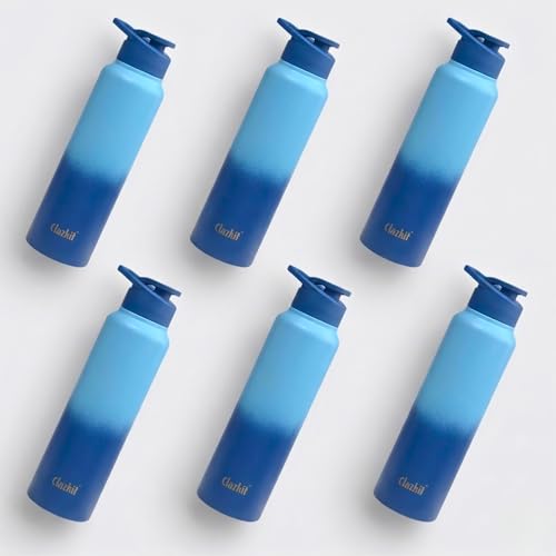Image of Clazkit Dual Colored Stainless Steel Water Bottle |ISI Certified Leakproof,Durable for School Kids, Fridge, Sports, Gym, Yoga & Office - Easy to Clean & Reusable-1000ml -Set of 6 - Blue