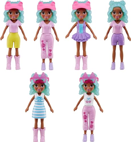 Polly Pocket Spielset für Puppen und Spielzeugfahrzeug, Snackwagen mit 7,6 cm Puppe, Haustier und 17 Zubehörteilen, inklusive Essen und Kleidung
