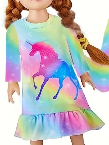 Bow Dream Girl Dress Cute Cartoon and Matching American Girl Doll Clothes Accessories for Girls Dresses Rainbow3