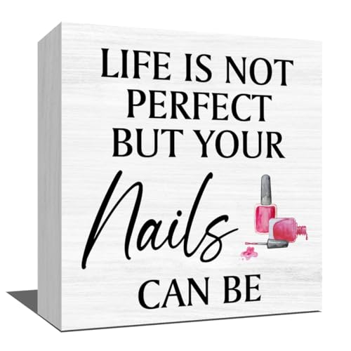 Inspirational Nail Salon Decor Wooden Box Sign, Nail Room Decor for Home Desk Tabletop Shelf Counter Beauty Shop Barbershop Hair Sign Keepsake 5 x 5 Inches