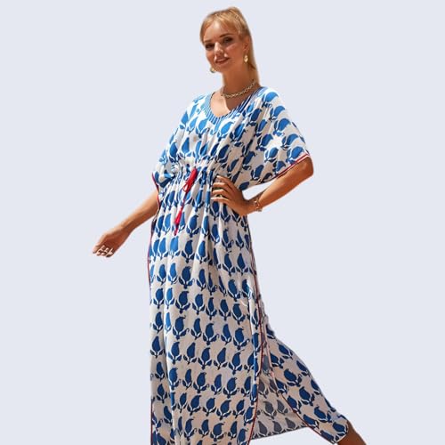 Image of Miss Lavish London Long Kaftan Dress for Women - Summer Printed Plus Size Maxi Caftan