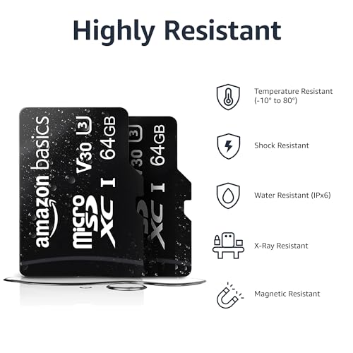 Image of Amazon Basics microSDXC Memory Card with Full Size Adapter, A2, U3, Read Speed up to 100 MB /s, 64GB, Black (2pack)