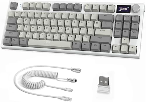RK86 RGB 75% Wireless Gasket Mechanical Keyboard,Triple Mode Bluetooth5.0/2.4G/USB-C 82 Keys Hot Swappable Gaming Keyboard 4000 mAH Battery w/Knob & 1.2'' HD OLED Display,Custom Linear Switches
