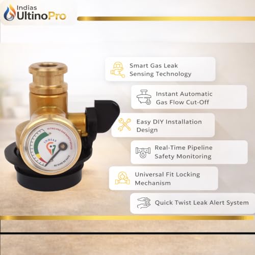 Image of Indias UltinoPro SMART Device 3 Year Replacement Warranty, Gas Safety Device - Automatic Gas Leak Detector & Shut-Off Valve | LPG Gas | Home Kitchen Safety Protection | Easy Installation