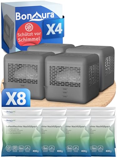 BonAura® 4x Luftentfeuchter ohne Strom + 8x 400g Luftenfeuchter...