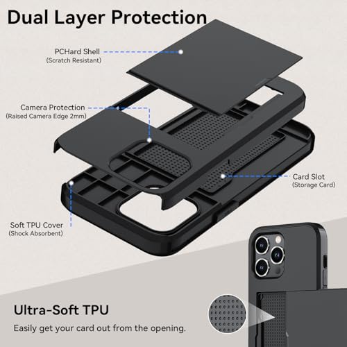 Qinmay Compatible with iPhone 14 Pro Case with Card Holder, Dual Layer Shockproof,Heavy Duty Protective Hidden Slot Slim Wallet Phone Cover，Black by Qinmay - Used condition - Image 6