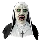 Sitroasho Nun Mask Scary,Halloween Nun Costume Mask Scary Nun Latex Mask with Cross Necklace Horror Nun Full Head Mask for Adults Teens Halloween Cosplay Masquerade Party Costume
