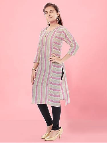 Image of Aarika Girls Pink Colour Cotton Striped Kurti