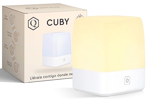 CUBY - Lámpara de Mesita de Noche Infantil Recargable USB, Luz LED con 2 Tonos de Color y Ajuste de Intensidad, Compacta y Segura, Luz de Acompañamiento Perfecta para Niños - Portátil y Duradera