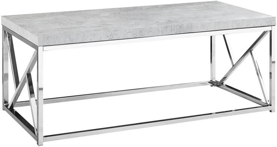 Monarch Specialties Coffee Table-Grey Cement With Chrome Metal