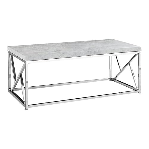 Monarch Specialties Coffee Table-Grey Cement With Chrome Metal