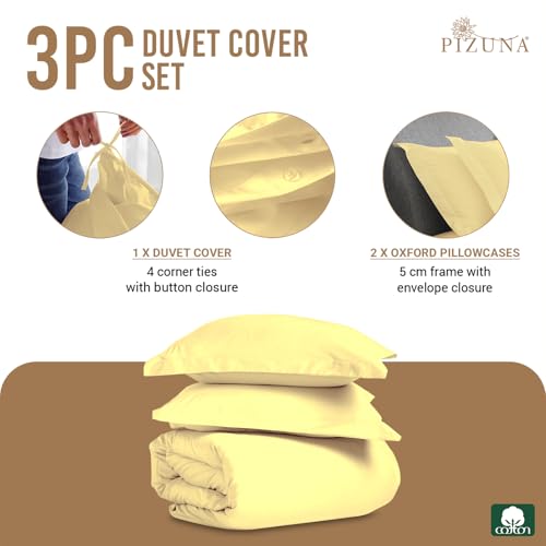 Pizuna Luxurios Cotton Double Duvet Cover Set Mellow Yellow, 800 Thread Count 100% Long Staple Cotton Double Size Duvet Cover 200x200cm,Soft Sateen Quilt Cover with Button Closure(Double Duvet Cover) - Image 3