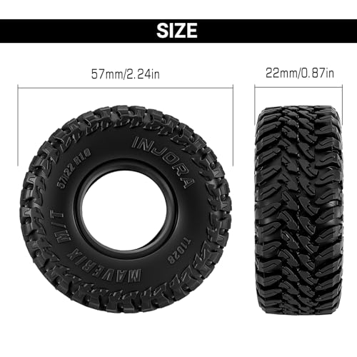 INJORA 1.0" MAVERIX M/T Tires 57 * 22mm for 1/18 1/24 RC Crawlers (T1028), 57mm x 22mm - Image 2