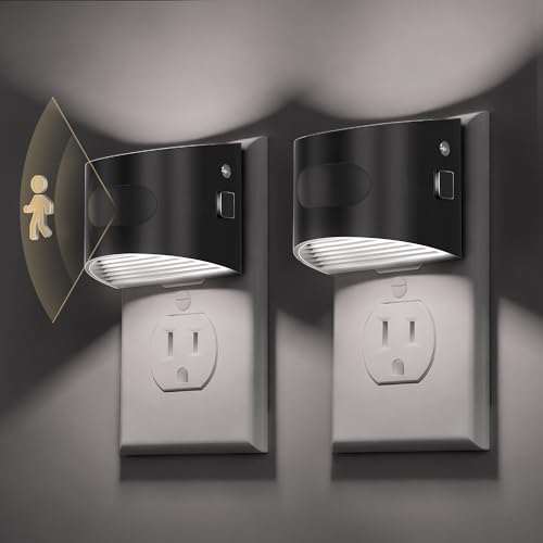 Image of L LOHAS LED Night Light with Motion Sensor & Dusk to Dawn Sensor, Night Lights Plug into Wall with 30-100lm Adjustable Brightness, Dimmable Night Light for Bathroom, 5000K Daylight White, 2 Pack