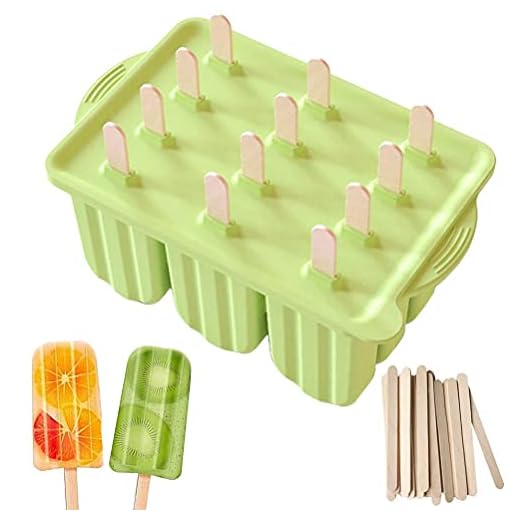 Forma de picolé Faruxue, reutilizável, com 12 cavidades, de silicone com tampas e 50 palitos de madeira, para sorvete, suprimentos de cozinha, ideais para picolé, doces, pudim, bolo, etc.