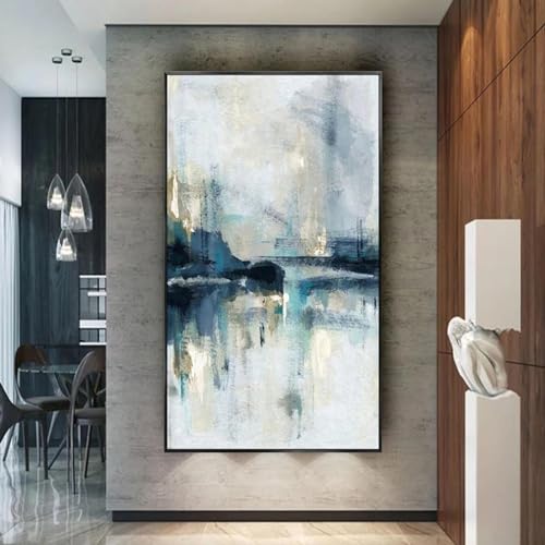 Tableau bleu abstrait vintage 60x120cm avec cadre en toile pour salon