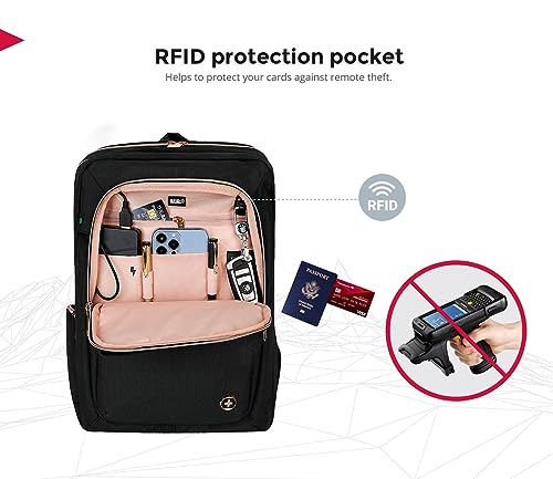Swissdigital Design Katy Rose Women's Backpack Black With Rose Gold Zippers College Travel Laptop Backpack (15.6 Inch, Katy Rose Backpacks, Black) #TOP7