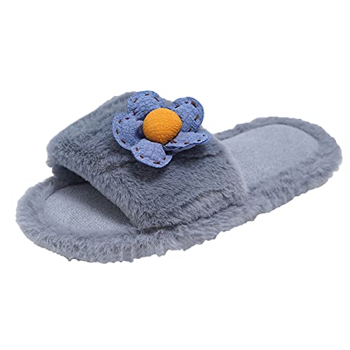 RTPR Pantuflas planas cómodas para exteriores e interiores, zapatillas de invierno para mujer, para interiores, lindos animales de flores, ligeras, cálidas, de algodón para mujer, zapatos plateados