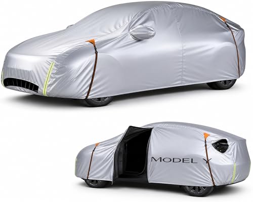 Wigoo Tesla Model Y Car Cover Accessories (2020–2026), Custom Fit All-Weather Outdoor, Waterproof UV Sun & Heat Protection, Ventilated Design, Windproof, Smooth Paint-Safe Lining, Charging Port Zipper