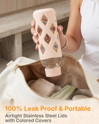 Image of Zukro 16 oz Glass Water Bottles with Protective Silicone Sleeve 6 Pack | Leak Proof Stainless Steel Lids, Non-Slip Reusable Clear Juice Bottle for Juicing, Smoothie, Dishwasher Safe, BPA Free