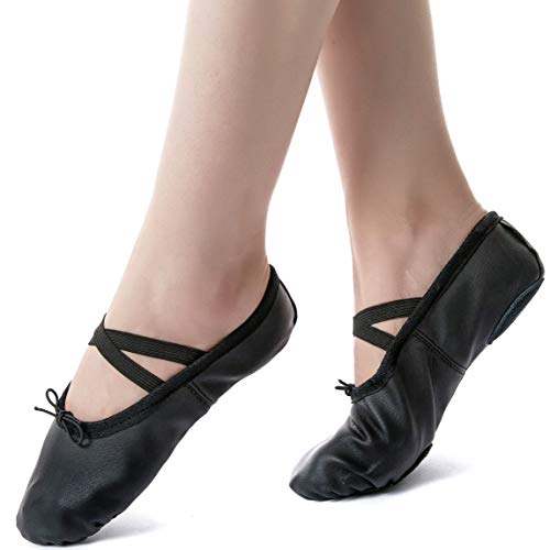 Nexete Leather Shoes Split-Sole Slipper Flats Ballet Dance Shoes for Toddler Girl Boy Kid (Toddler 9 M/EU 25, Classic Black) - Thumbnail 2