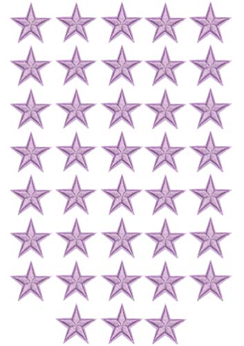 MSCFTFB 33 Pieces Assorted Colors Small 5 Star Iron on Patches Sew Embroidered Patches Appliques Embellishments for Clothing Jackets Backpack Repairing Decorations (Lavender)