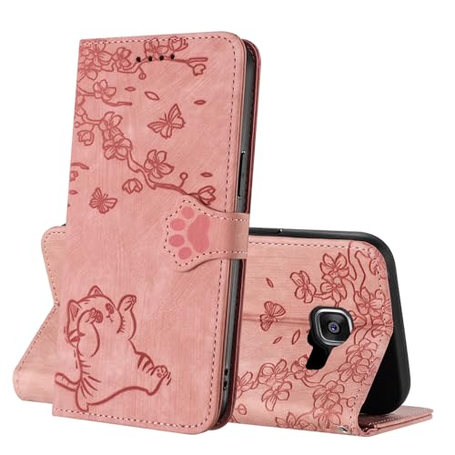 Netany Funda Cartera con Grabado de Gato para Samsung Galaxy A5 2016/A510 Funda Flip Folio de Cuero PU con Cáscara de TPU Ranura Cierre Magnético Soporte Plegable Carcasa para Samsung A5 2016 (Rosada)