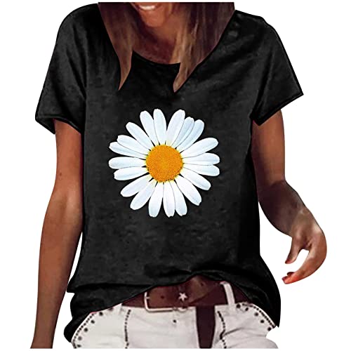Summer Tops For Women 2023, Trendy Dressy Casual Short Sleeve Daisy Floral Print T-Shirts Shirts Loose Fit Holiday Vacation Blouse #TOP20