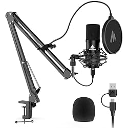 USB Microphone, MAONO 192KHZ/24Bit Plug & Play PC Computer Podcast Condenser Cardioid Metal Mic Kit with Professional Sound Chipset for Recording, Gaming, Singing, YouTube (AU-A04)