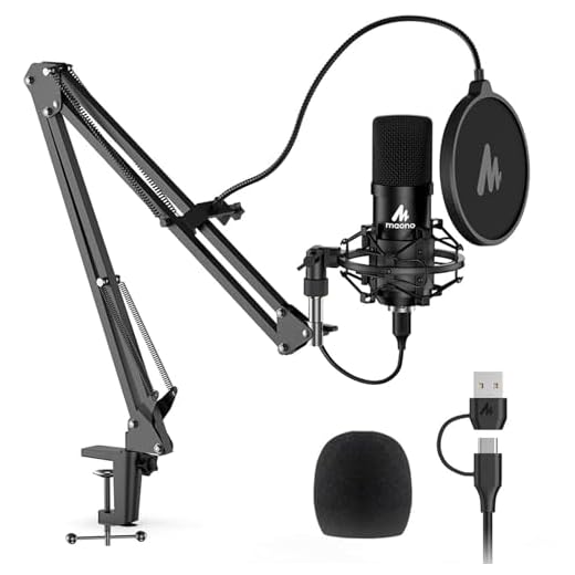 USB Microphone, MAONO 192KHZ/24Bit Plug & Play PC Computer Podcast Condenser Cardioid Metal Mic Kit with Professional Sound Chipset for Recording, Gaming, Singing, YouTube (AU-A04)