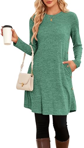 NARRAME Pullover-Kleid für Damen Herbst Strickkleid Winterkleider Grün L