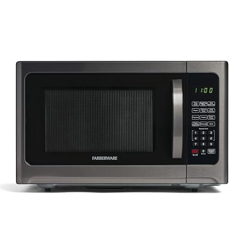Farberware Countertop Microwave 1100 Watts, 1.2 cu ft - Microwave Oven With LED Lighting and Child Lock - Perfect for Apartments and Dorms - Easy Clean Black Stainless Steel