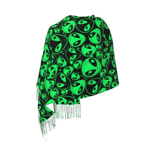 Scarf For Women Green Alien Pattern Pashmina Shawl Wraps For Women Travel Scarves Evening Dresses With Tassels 7