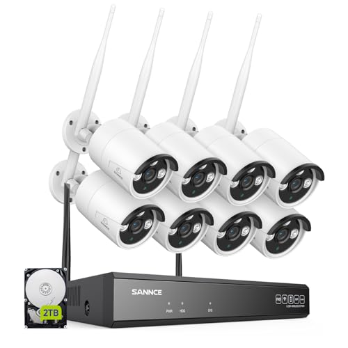 SANNCE 10CH Wireless CCTV Security Camera System, 8x 3MP Outdoor Home Wifi Surveillance Cameras with 8MP wireless IPC access NVR Recorder 10 Channels and 2TB Hard Drive, Works with Alexa