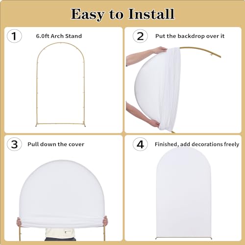 White Arch Backdrop Set of 3, 7.2ft 6.6ft 6ft Stretchy Spandex Fitted Wedding Arch Cover for Round Top Chiara Backdrop Stand, Birthday Party Decoration by Htper - Used condition - Image 7